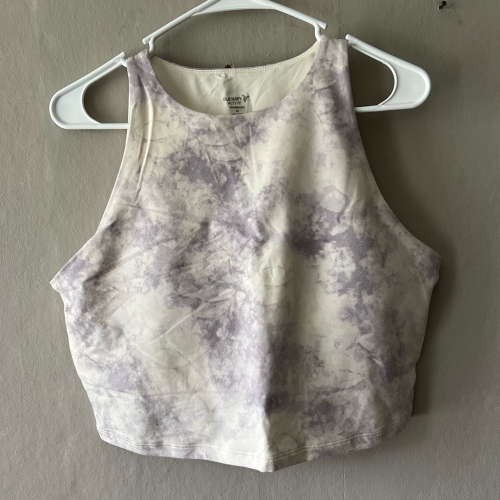 Old Navy White and Light Purple Tie-Dye Cropped Tank Top